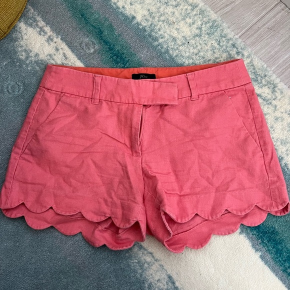 J Crew Pink Linen Scalloped edge shorts - Picture 2 of 3